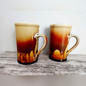 Set of 2 art pottery ceramic mugs signed